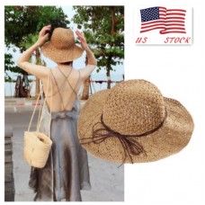 Casual Mujer Wide Brim Crochet Hollow Hat Summer Beach Vacation Straw Cap Visor  eb-82671351